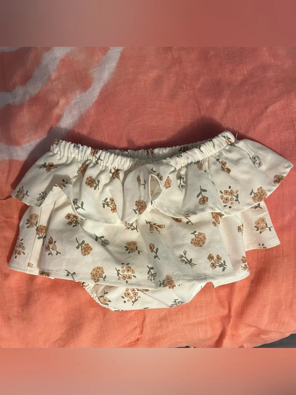 Mayoral Cream Baby Diaper Cover with Tan and Gray Floral Print